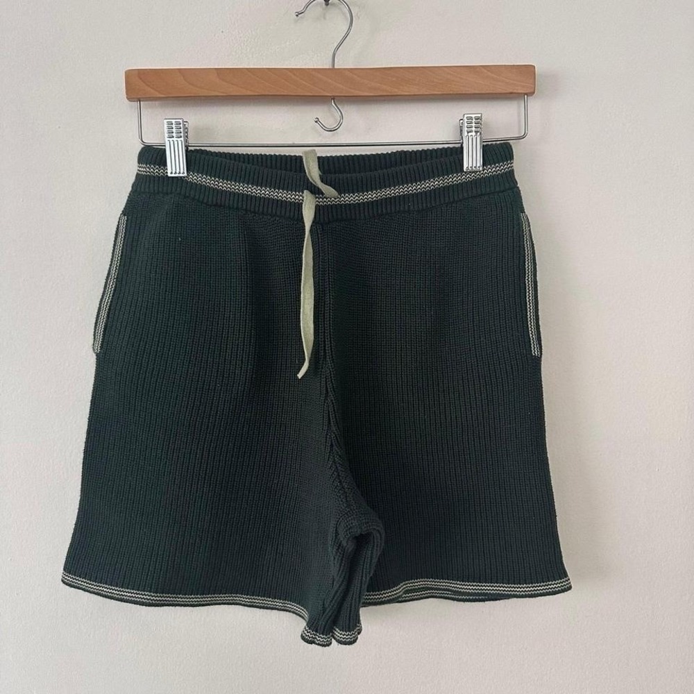 NWOT Still Here Knit Shorts‎ drawstring Green w/ white stretching size XS